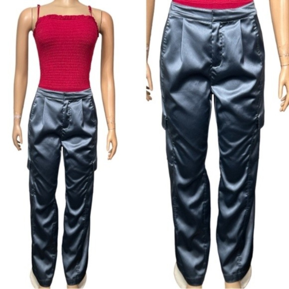 Y2K Prologue™ Cargo Pants Satin Green  Wide Leg Mid Rise size S
